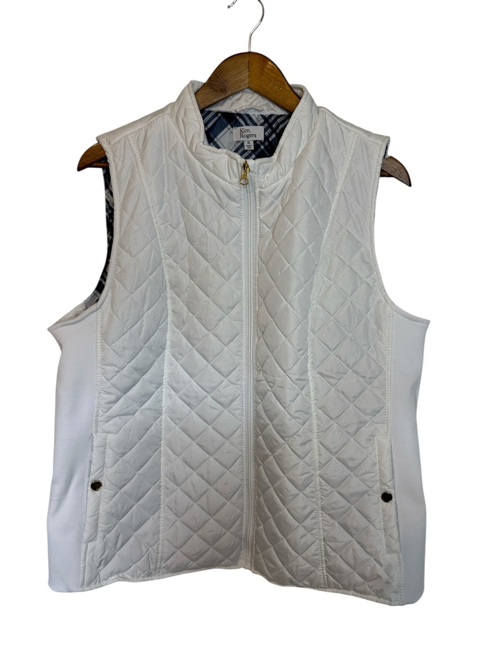 Kim Rogers Quilted Vest White Puffer XL Stretch Gorpcore Prep Outdoor Fall